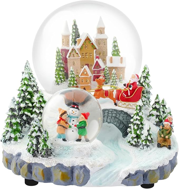 Snow Globe Pink Sofa/Dog and Cat Snowglobe with Music Birthday Party Decorations Creative Collectibles (SJQ-GS8031-120MM) (Castle)