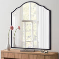 32"x30" Vanity Mirror for Wall, with Black Arched Decorative Metal Frame, Scalloped Entryway Mirror for Bedroom, Bathroom, Living Room