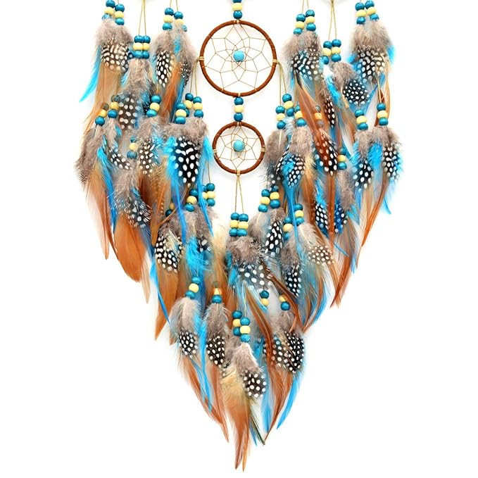 Urdeoms Large Dream Catchers for Girls Room Decor Boho Moon Dream Catcher Wall Decor Turquoise Hanging Ornament for Living Room Dorm Decor Hippie Gifts (NO.34)