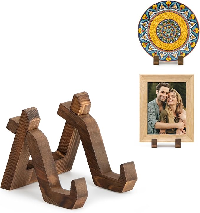 ANBOXIT Plate Display Stand, 4 Inch Plate Holder for Displaying, Decorative Picture Frame Dish Photo Plaque Platter Wood Stand