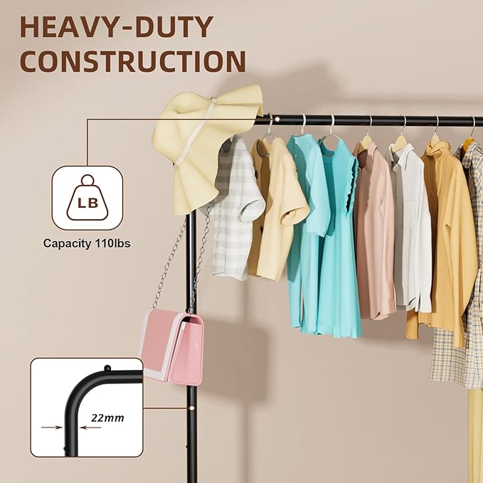 Rolling Clothing Racks for Hanging Clothes, Garment Rack for Clothes to Hang, Metal Portable Wardrobe Rack for Coats, Jackets, Shirts, Dress,Black