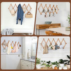 Wall Rack with 16 Hooks, Wooden Wall Expandable Coat Rack for Coat, Hats, Baseball Caps, Coffee Mug, Jewelry(Natural)