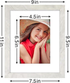 Vittanly 8x10 Picture Frames Set of 9, Shatter Resistant Plexiglass, Display 5x7 Pictures with Mat or 8x10 without Mat, Photo Frames for Wall or Tabletop, Engineered Wood, Vintage Marble White