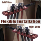 14 Belts Walnut Wood Belt Holder with Slide, Left or Right Slide Flexible Install Belt-Rack, Belt Hanger for Closet, Space Saving Belts Storage Organizer, Gift for Men