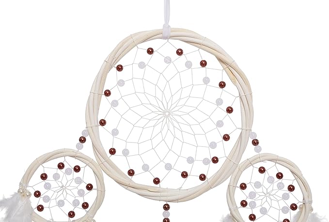Large Rattan Dream Catchers - Brown Rooster Feather with Luxury Pearl, Multiring, Handmade Dreamcatcher for Bedroom, Dream Catcher for Girls, Dream Catchers for Boys, Dream Catcher Wall Decor