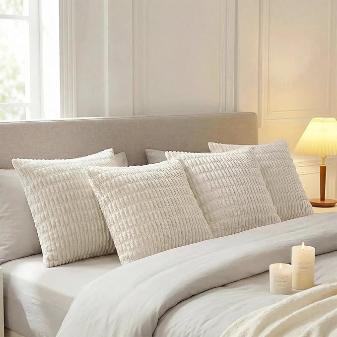 Fancy Homi 4 Packs Decorative Throw Pillow Covers for Living Room Couch Bed, Modern Farmhouse Boho Home Décor Accent Cushion Case, 20" x 20", Cream