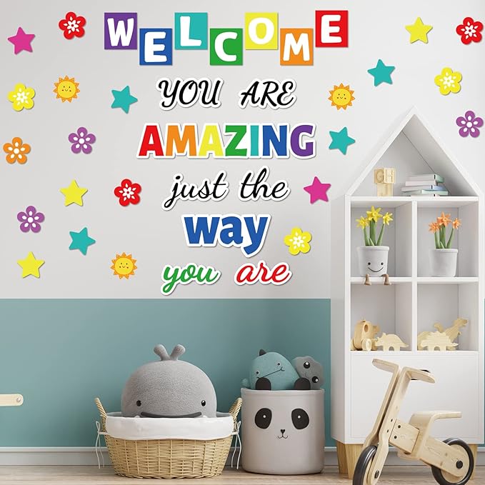Classroom Bulletin Board Decoration Set Welcome Banner Wall Door Decor Colorful Classroom Decorations for Kindergarten Preschool Elementary Middle School (Welcome, You’re Amazing just The Way You are)