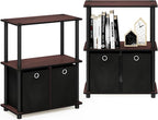 Furinno TURN-N-TUBE Storage Shelves Set of 2, 3-Tier Toolless Book Shelf with Storage Bins, Display Shelf, for Organization and Storage, Living Room, Garage, Home Office, Dark Cherry