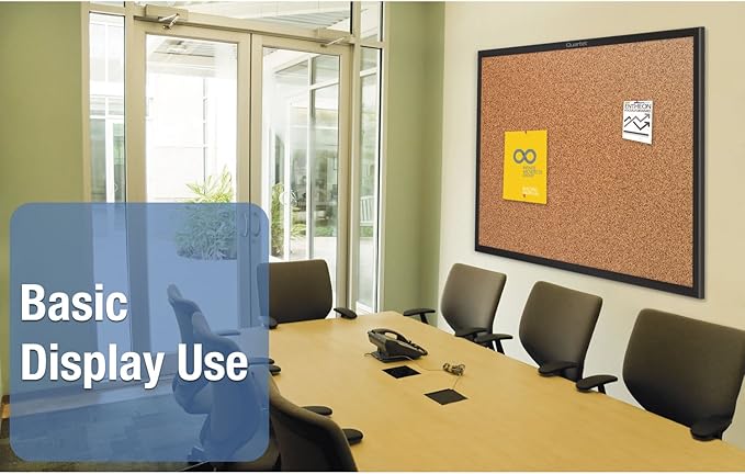 Quartet Cork Bulletin Board 36"W x 24"H Pin Board, Black Aluminum Frame (2303)