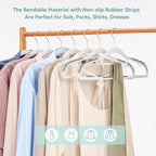 50 Pack Non-Slip Plastic Hangers with Tie Rack, Slim Space-Saving Clothes Hangers – Heavy Duty Plastic Hangers for Suit, Shirts, Pants, Dorms & Home Organization, White and Dark Gray