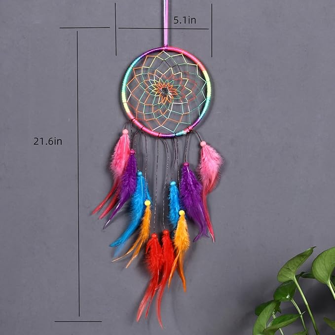 Handmade Dream Catchers Wall Decor,Boho Feather Dreamcatcher with Natural Elements,Unique Home Decor Gift for Bedroom, Living Room (Multicolor 21.7in)