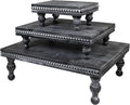 MAONAME Wood Display Risers Decorative Tray Set of 3, Farmhouse Pedestal Stand for Display Home Decor, Vintage Black Beaded Wooden Tray for Kitchen Counter, Short and Tall Footed