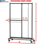 Simple Houseware Dual Bar Adjustable Garment Rack, Black, 72-inch Height
