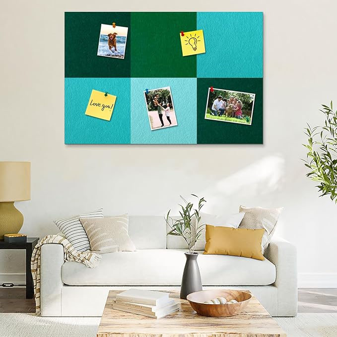 Square Felt Cork Bulletin Board Tiles, Self Adhesive DIY Felt Pin Board for Wall 30" x 20" with 35 Pushpins for Office School Home Wall Decor Stickers Memos Photos Display (Gradual Green)