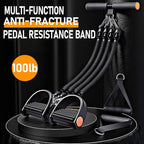 2026 Upgrade Foot Pedal Resistance Band, Adjustable 4-Tube Pedal Ankle Puller Resistance Band with Handle, Multifunction Home Gym Equipment, Stirrup Puller for Men Women for Full Body Exercise
