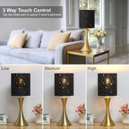 Touch Lamp for Bedroom, 3 Way Dimmable Gold Table Lamp with Black Starry Shade, Decorative Nightstand Lamp Ambient Beside Light for Living Room, Guest Room, Office 3000K LED Bulb Included