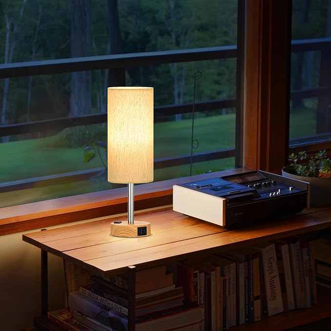 Touch Bedside Table Lamps Set - 3 Way Dimmable Bedroom Lamps Set of 2 with USB C & A Ports, Small Lamps for Nightstand with AC Outlet, Small Desk Lamp for Office, Dorm, Nursery - Dorm Room Essentials