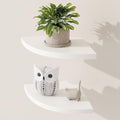 Fun Memories Corner Shelf Wall Mount Set of 2 - Solid Oak Wood Floating Corner Shelf with Cable Hole, 7in Rustic Design for Bedroom, Living Room, Kitchen (White)