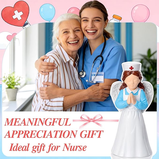 Nurse Angle Figurine 3.9 Inch Nurse Resin Doll Desk Decor Gift for Nurses Practitioner, Nurses Day Souvenirs, Healthcare Workers Home Office Desktop Decor