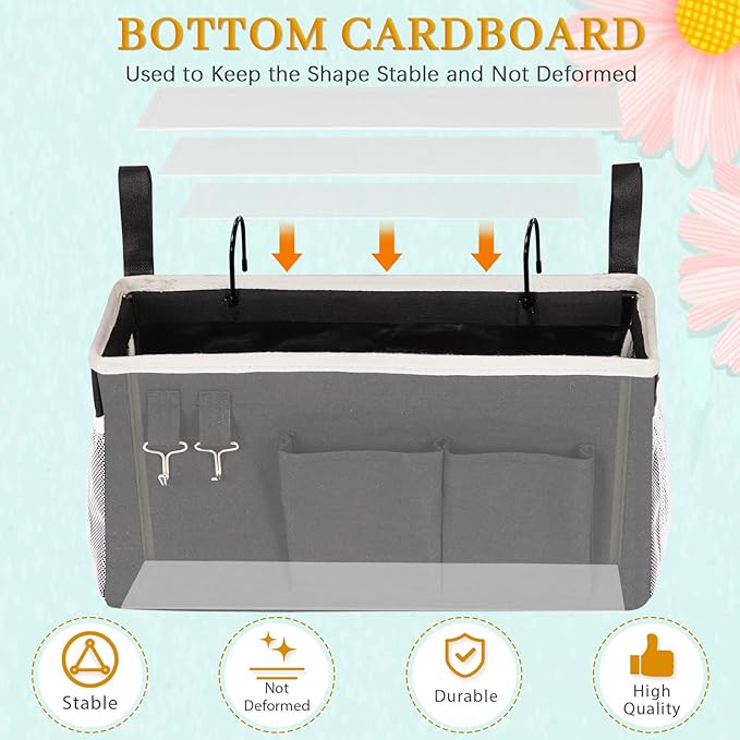 Bedside Storage Caddy/Bedside Hanging Storage Bag for Headboards Bunk Beds Dorm Rooms Book Phone Magazine Holder (Black)