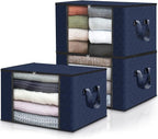 Fab totes Storage Bags,Clothes Blanket Storage Bins Foldable Closet Organizers with Reinforced Handle for Home Dorm Storage and Organization,Fabric Bags for Organizing Sheets,Clothing (Blue,3 Pack)