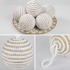 Briful 3.94'' Christmas Balls Ornament Set, 6PCS Large White and Tan Rope Decorative Yarn Balls Xmas Tree Hanging Ornaments with Strings for Xmas Home Decor