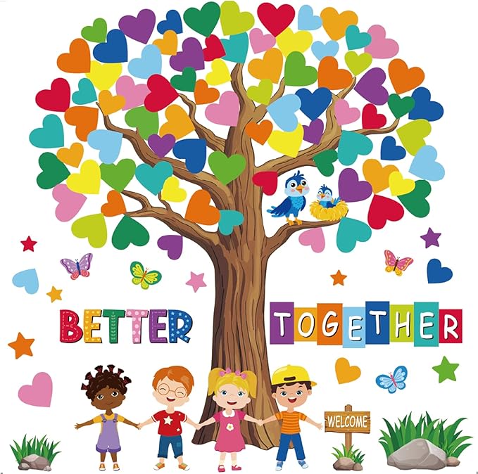 Adduster 108 Sheet Tree Bulletin Board Set - Classroom Tree Bulletin Board Set Heart Cutouts Classroom Bulletin Wall Decor Supplies for School Elementary Teacher Chalkboards (multi-colored)