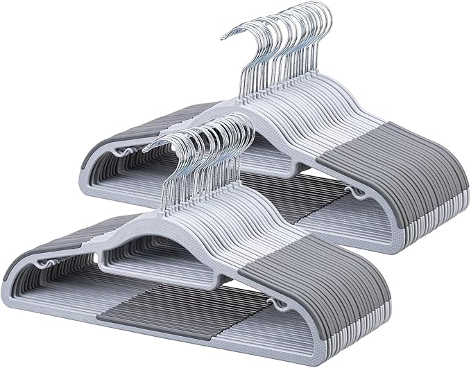 Heavy Duty Hangers 30 Pack, Plastic Clothes Hangers Non-Slip, 0.2'' Slim, 360° Swivel Hook, 16.5 Inches Wide, Thin Space Saving Hangers for Suit, Shirt & Pants, Light and Dark Gray