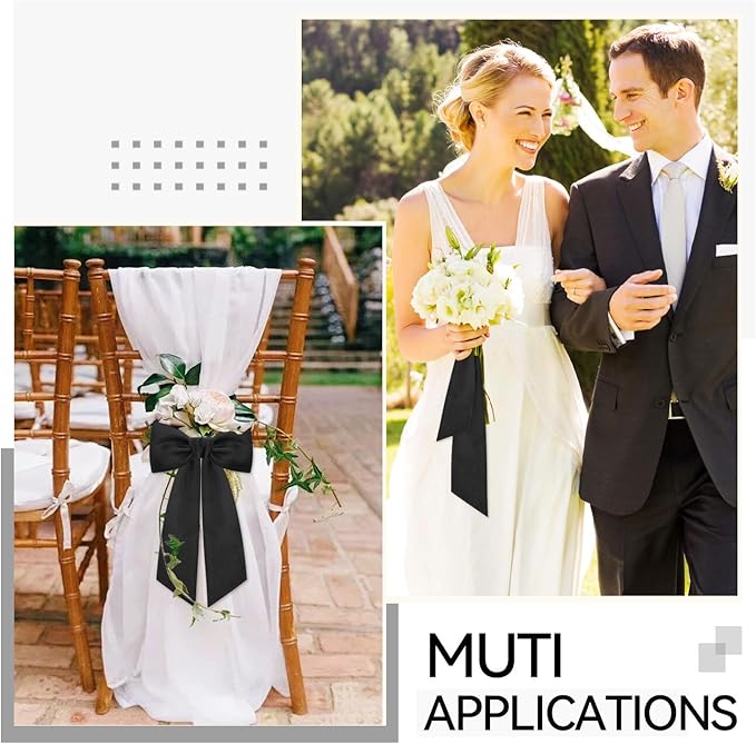 2 Pcs Black Wreath Sash for Front Door Linen Wreath Ribbon Bow for Yard Porch Garland Home Decor