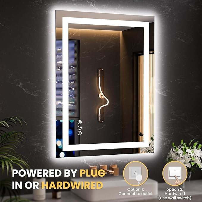 LOAAO 23.6"x31.5" LED Mirror for Bathroom, Lighted Bathroom Mirror with Lights, Anti-Fog, Dimmable, Memory Function, Clear Reflection