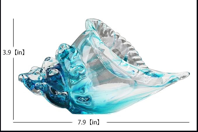 Hand-blown glass conch sculpture, modern green sea glass art decorative conch statue, coastal decor shell sculpture, suitable for living room TV cabinets, offices, shelf decorations and ornaments.