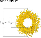 24 Inch Artificial Yellow Forsythia Flower Wreaths, Silk Leaves Paper Floral Wreath for Front Door, Spring Summer Decor, All Season Wreath for Wall Window Farmhouse Wedding Home Decor