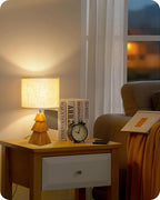 Wood Table Lamp, Wood Bedside Lamp with Tree-Shaped Base & Linen Lampshade, Modern Cute Desk Lamp for Living Room, Bedroom, E26 Base, Bulb Not Included, Beige and Dark Natural LE08TL05