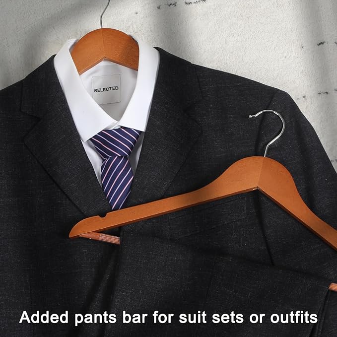TOPIA HANGER Wooden Hangers 30 Pack, Wood Clothes Hangers, Durable Coat Hanger with 360-Degree Rotatable Hook, Non-Slip Pants Bar and Shoulder Notches for Camisole Tops (Walnut) - CT34WA30