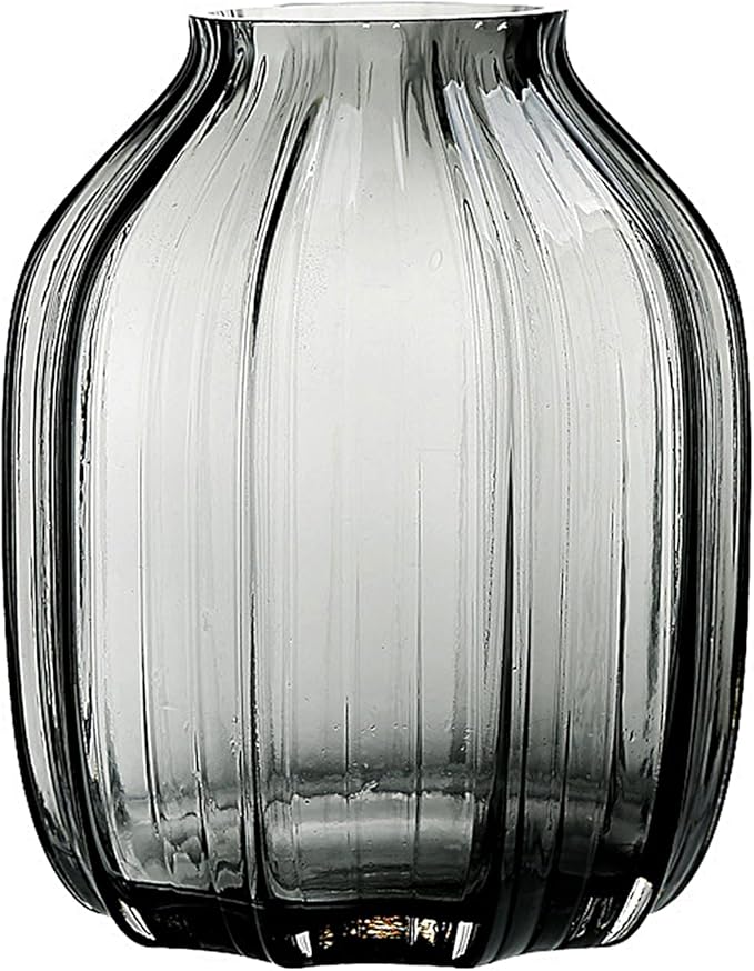 Black Grey Glass Vase for Flowers,Dark Grey Bud Tall Glass Vases,H-8.0" Simple Striped Design for Home Floor Decor,Farmhouse Decor, Centerpiece Coffee Table Decorations