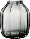 Black Grey Glass Vase for Flowers,Dark Grey Bud Tall Glass Vases,H-8.0" Simple Striped Design for Home Floor Decor,Farmhouse Decor, Centerpiece Coffee Table Decorations
