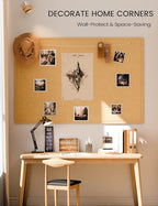 Fluxynara Large Bulletin Board, 70.8" x 47.2" Cork Board Alternative with 48 Safe Removable Adhesive Tabs, Foldable Felt Pin Board for Home Office, Classroom, Bedroom,Entryway for Walls—Mustard Yellow