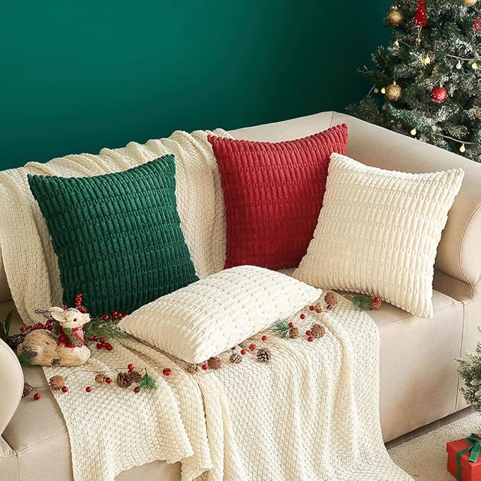 MIULEE Pack of 2 Corduroy Decorative Lumbar Throw Pillow Covers 20x12 Inch Soft Boho Striped Pillow Covers Modern Farmhouse Home Decor for Sofa Living Room Couch Bed Cream White