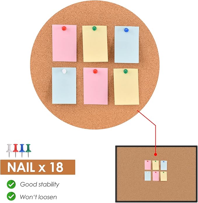 Bulletin Board 48 x 36, Black Aluminium Framed 4x3 Corkboard , Large Wall Mounted Notice Board with 18 Push Pins for School, Home & Office