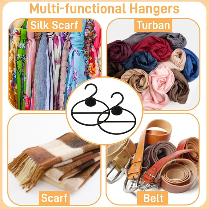 100 Pack Scarf Hanger, 5.5 Inch Plastic Scarf Organizer Space Saving for Closet, Black Multi-Functional Tie Belt Hanging Rack Holder Bulk for Multiple Scarves, Wardrobe Storage