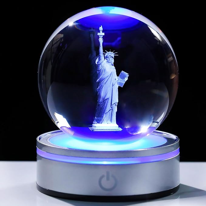 Movdyka 3D Crystal Ball Statue of Liberty Figurine New York City Souvenirs Gifts for Women Men Friends, Laser Etched Liberty Statue Ornaments Model with Light Base, USA Souvenir Decor NYC Gifts