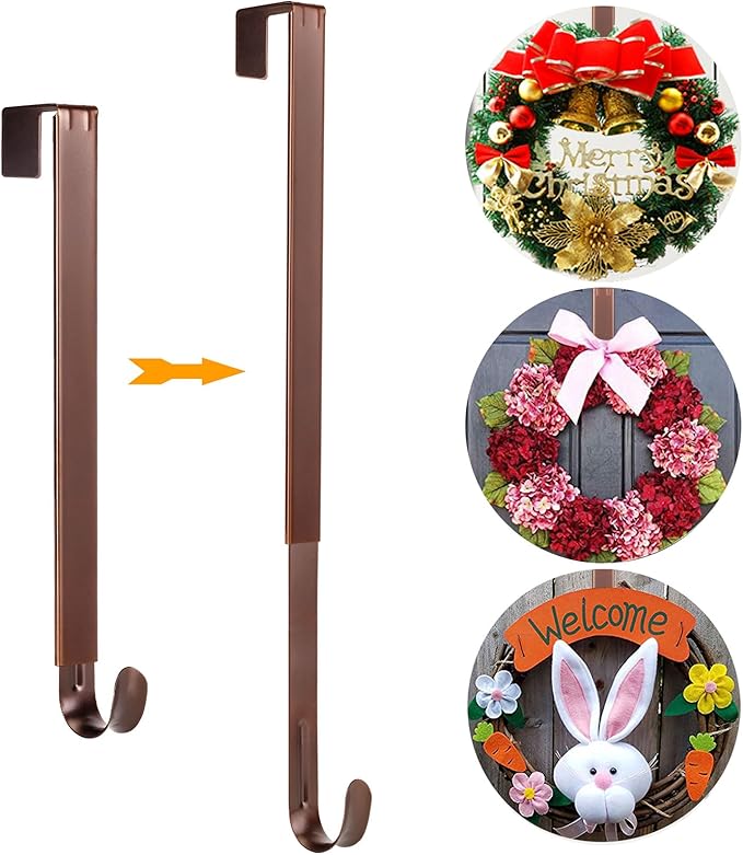 Wreath Door Hanger,Easter Decorations Wreath Hangers for Front Door, Adjustable Over the Door Hooks for Hanging Welcome Sign Length from 15 to 25 Inches,Metal Front Door Porch Apartment Decor