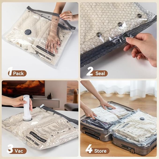 15 PCS Vacuum Seal Bags, Compression Space Saver with Electric Air Pump and Hand Pump, For Travel, Home Storage, Clothing, Bedding and Moving Organization