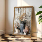 Wood Framed Farmhouse Vintage Canvas Wall Art, Rustic Floral Daisy Pictures Wall Decor Paintings, Country Flower Artwork Poster Prints for Living Room Kitchen Bedroom Bathroom 12x16 inch