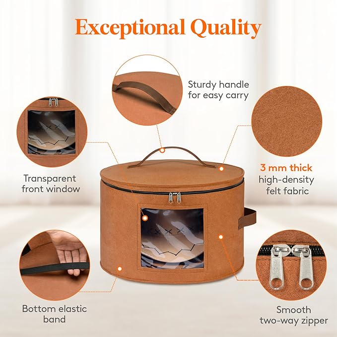 Lifewit Round Cowboy Hat Box for 7 Caps, Large Felt Hat Organizer Bag for Men&Women Storage, Baseball Cap Container with Lid for Travel, Foldable 16.5" Dx10.6 H Carrier, 37L Each, Brown 1 Pack