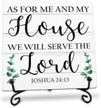 As For Me And My House We Will Serve The Lord Wooden Sign - 5" Christian Wooden Plaque With Metal Support - Rustic Tabletop Home, Office Room Decor - Gifts For Family & Friends - A04