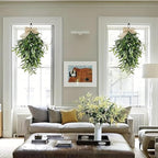 Artificial Olive Branch Swag with Burlap Bow, Green Hanging Teardrop Wreath for Door, Window, Holiday Decor