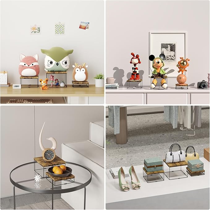 ELITEROO Buffet Risers and Stands, 3 Tier Wood Display Risers, Cake & Cupcake Stands, Dessert Table Display Set, 3Pcs Cube Display Base for Wedding Birthday Party Decor, Rustic Brown, 6"x7"x8"