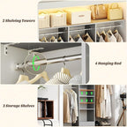 48" Closet Organizer System, 4FT Closet System for Small Closets with 4 Hanging Rods & 3 Shelves, 80"H Small Closet Organizers and Storage for Bedrooms, Cloakrooms, Gray