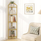 5 Tier Gold Corner Wall Shelf Stand, 66" Metal Corner Shelves Bookshelf Display Shelf for Living Room Decor, Tall Plant Stand Multi Unit Organizer, Standing Shelf for Bedroom,Bathroom,Small Space